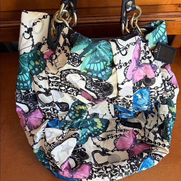 Coach Butterfly Print Shoulder Bag - Blue, Pink, Green - Picture 1 of 8